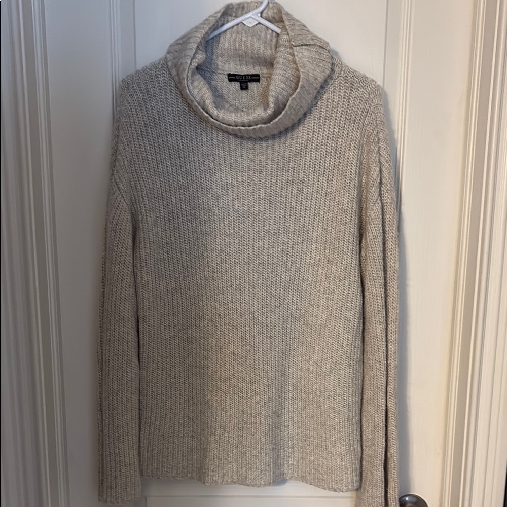 Guess Cream Cowl Turtleneck Sweater Ribbed Knit